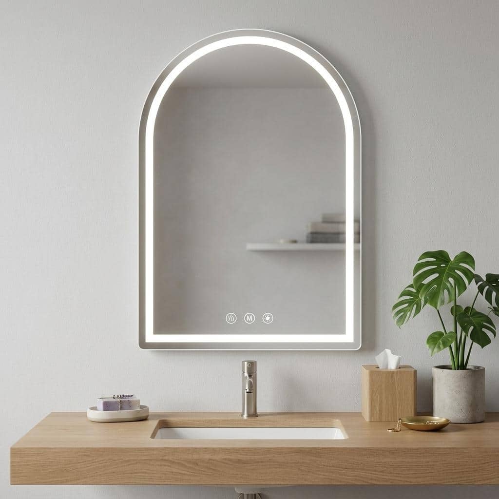 HomeRoots 32" Arch Lighted Frameless Bathroom Vanity Mirror - 23.62 in. x 31.50 in. x 1.57 in.