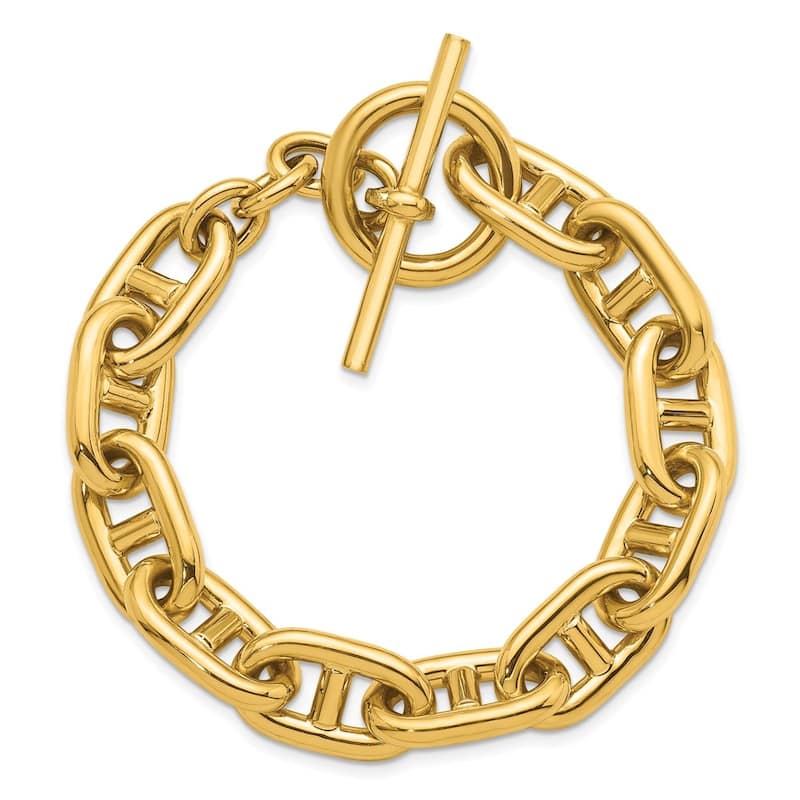 Curata 14k Yellow Gold Italian 8.5" 12.5mm Solid Altermate Mariner Toggle Bracelet