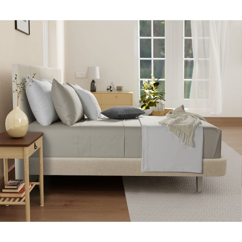 100% Organic Cotton 300 Thread Count Bed Sheets,Cool Soft Breathable No Pill Elasticated Luxury Bedding - Queen - Silver