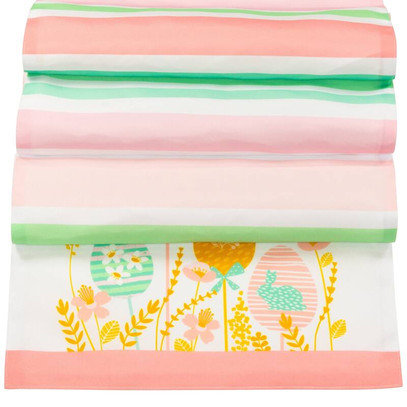 72" Pastel "Happy Easter" Striped Table Runner