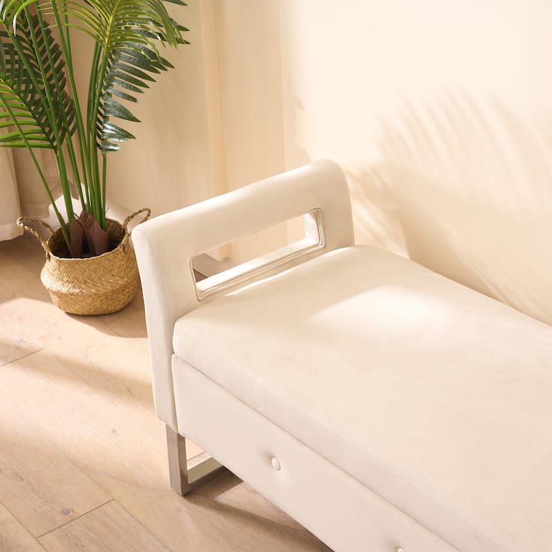 67.91" Velvet Storage Bench with Armrests and Wood Frame for Bedroom