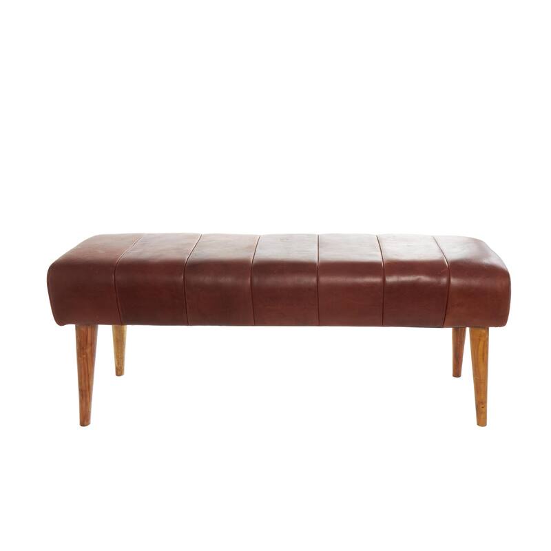 Leather Upholstered Home Bench with Wooden Legs - Brown - Roche River Decor