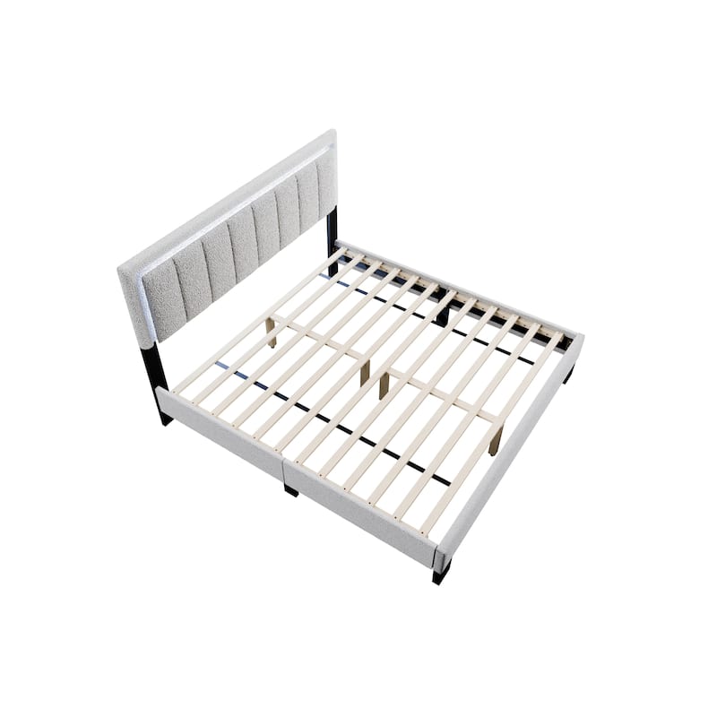 Modern Style 4pc Bed Dresser Mirror Nightstand Set Squared Legs Silver Handles Light Gray Finish Bedroom Furniture