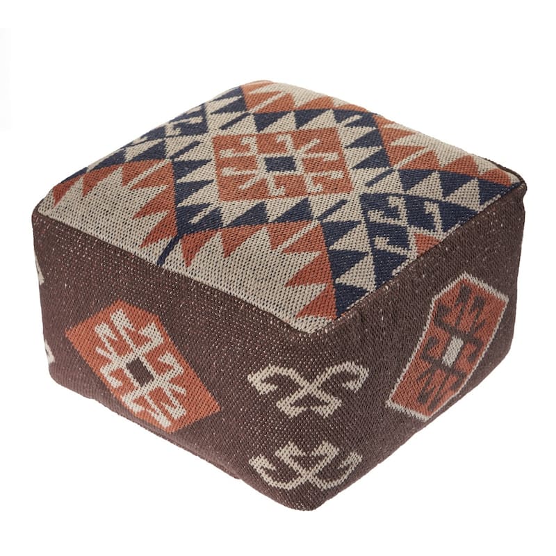 18" Brown Tribal Pouf Ottoman for Living Room and Bedroom