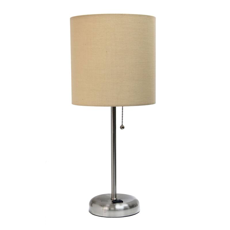 Stick Base Bedside Table Desk Lamp with Drum Shade - 19.5" - Tan