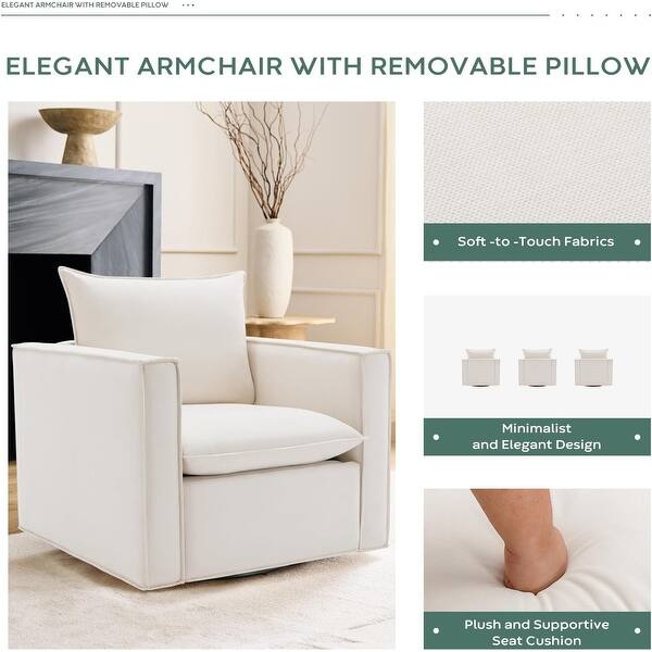 Swivel Accent Chair, 34'' Wide Upholstered Arm Chair with Plump Back Pillow, Modern Sofa Living Room Chair for Bedroom, Corner