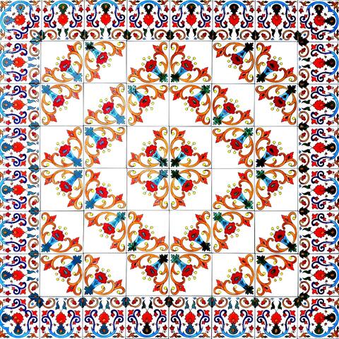 32in x 32in Trumpet Flower Accent Mosaic Wall Mural 64 Ceramic Tiles