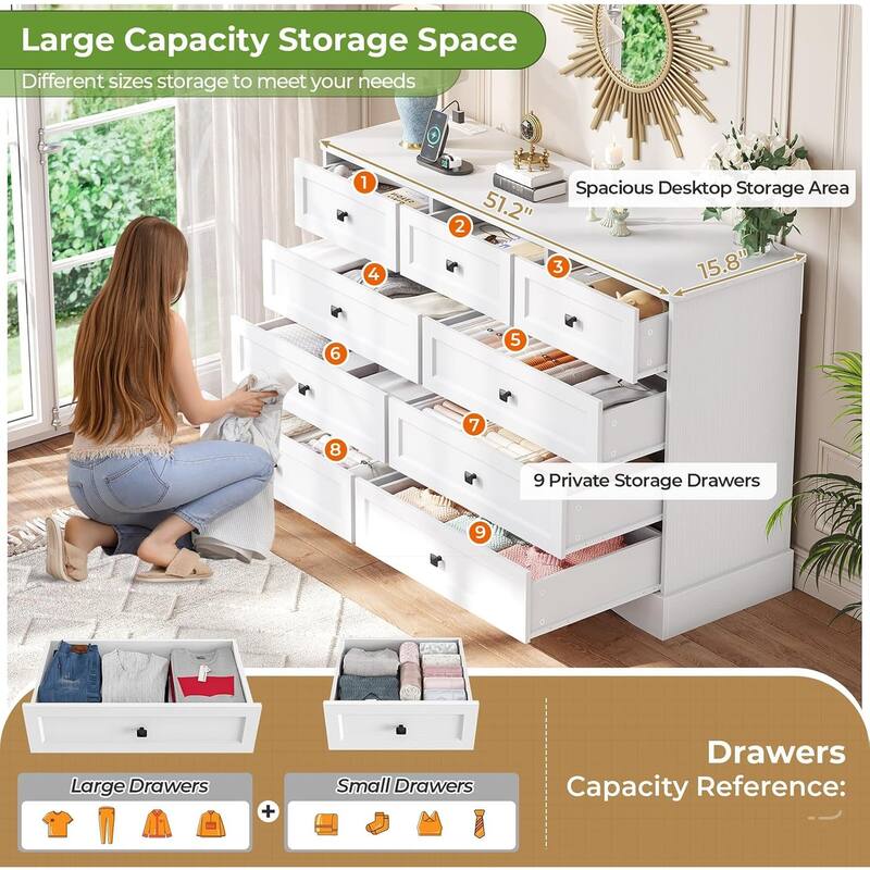 Bedroom Dresser Charging Station Storage Drawers Chest of Drawers