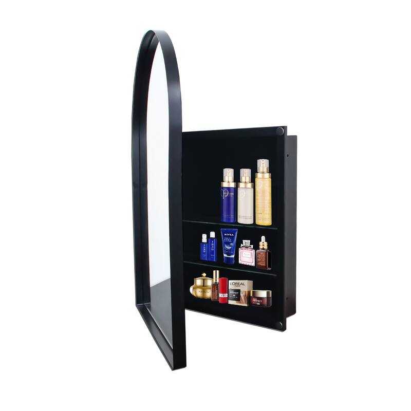 24x36 Inch Arched Bathroom Medicine Cabinet with Mirror, Metal Framed Recessed Wall Cabinet with Mirror