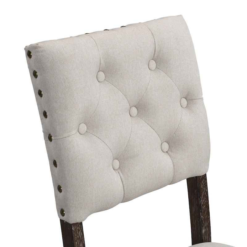 Modern Linen Fabric Upholstered Dining Chair Set of 2, Nailhead Trim Tufted Back