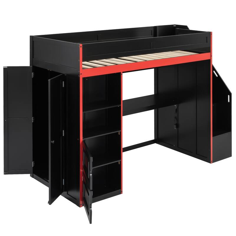 Gaming Loft Bed with Desk, Storage, and LED Lighting by Harper&Bright Designs