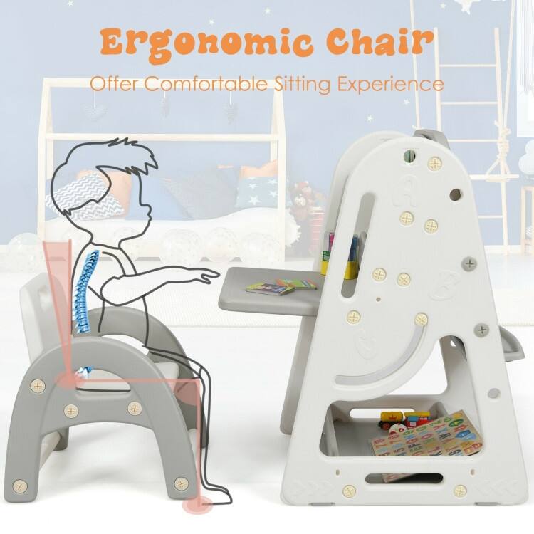2 in 1 Kids Easel Desk Chair Set Book Rack Adjustable Art Painting Board - 25'' x 21'' x 30'' – 39'' (L x W x H)