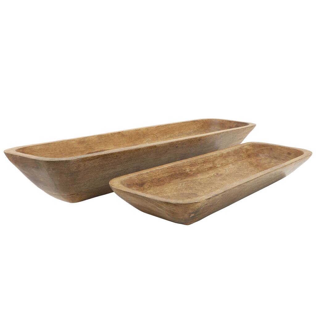Sagebrook Home Set of 2 Rectangular Wooden Bowls - A Contemporary Rustic Brown Ensemble for Home or Office. - 30" x 8" x 4"