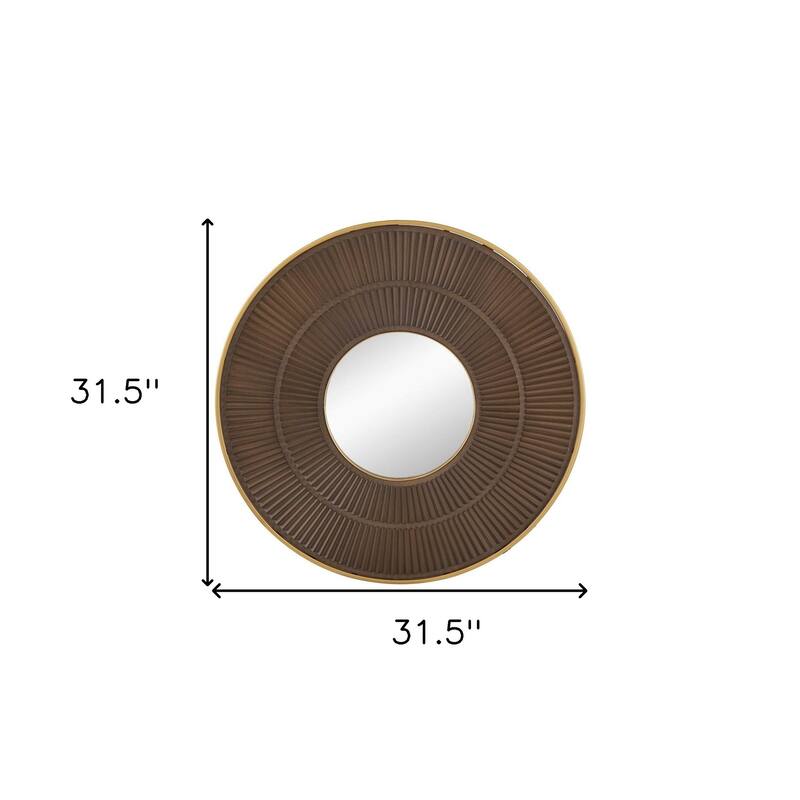 HomeRoots 32" Brown And Gold Round Wood And Metal Framed Accent Mirror - 31.5' X '31.5' X '1.2