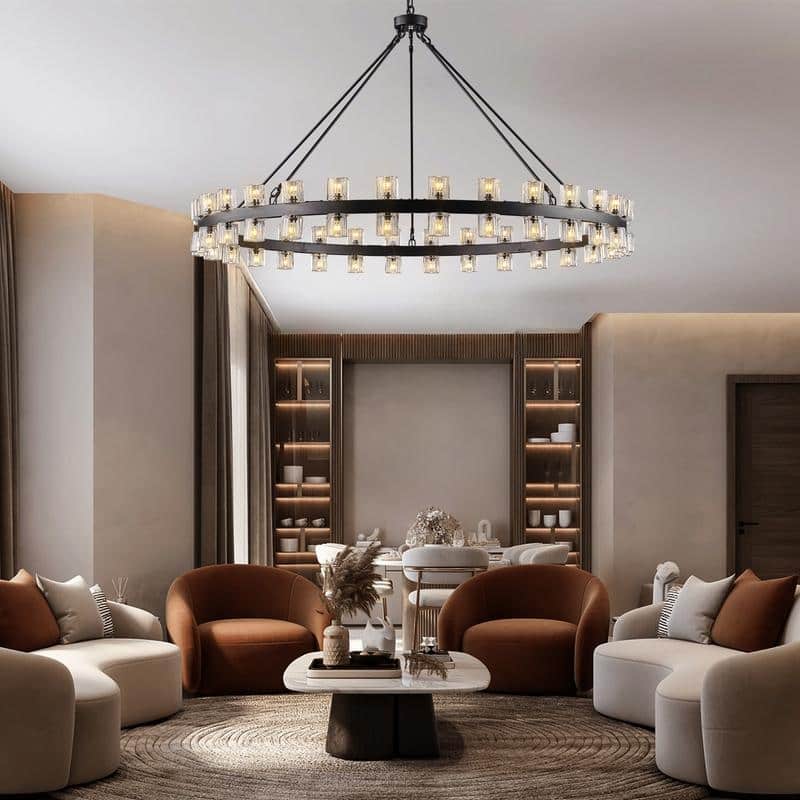 KAYLA Wagon Wheel Chandelier With Crystal Shade