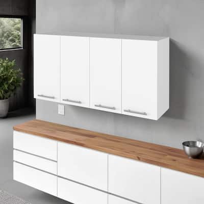 HomeRoots 47" White Wood Wall Mounted Accent Chest With Four Doors