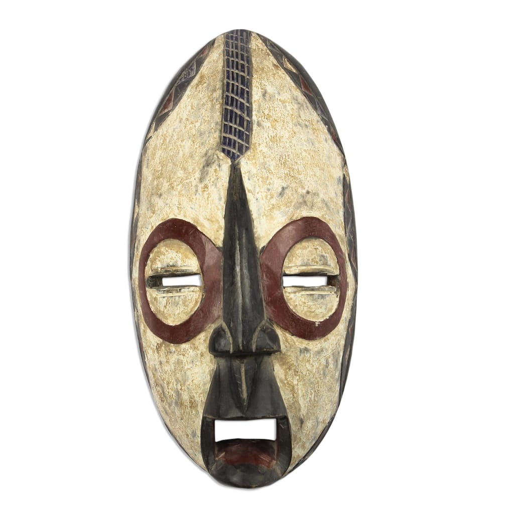 Novica Handmade Beige Yoruba African Wood Mask