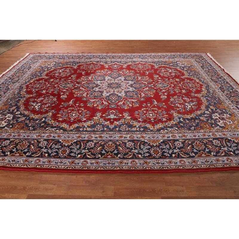 Floral Red Kashan Turkish Rug Machine-Made Medallion Carpet - 9'7" x 12'7"