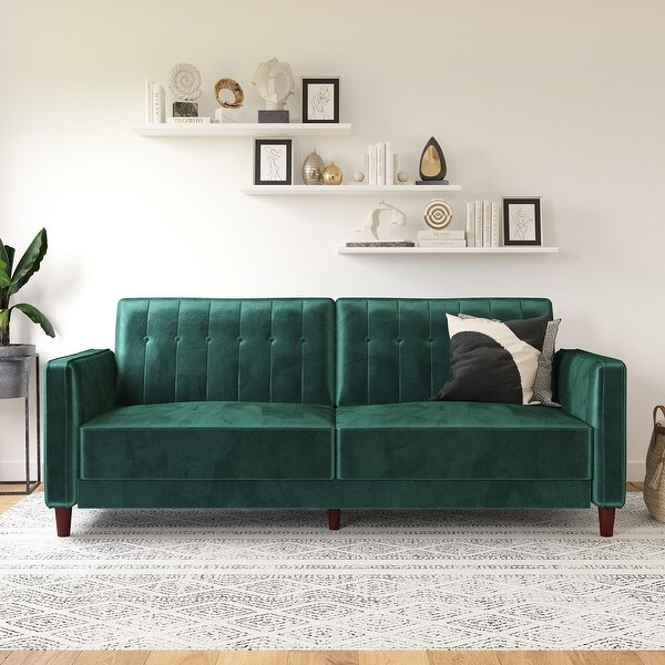Avenue Greene Ivy Tufted Futon Velvet Foam Wood Pink Firm