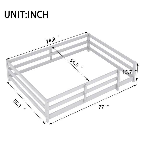 Grey Floor Bed with Fence,Wood Kids Bed,Full Size