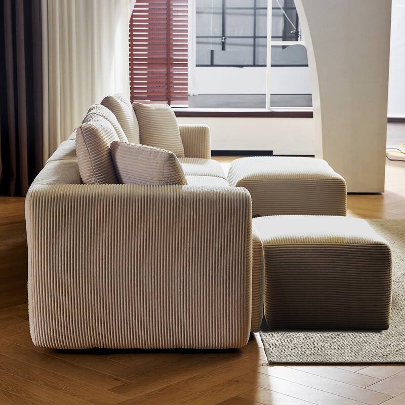 112.2‘’ W Corduroy Modern Compressed Block Sectional Couch with Plush Cushions