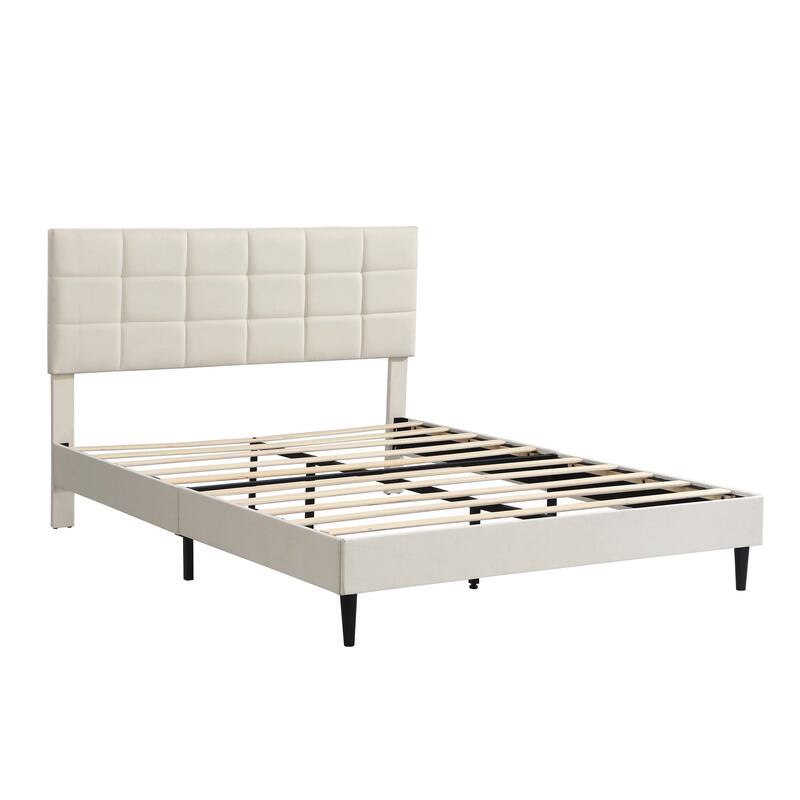 Platform Bed Frame with Fabric Upholstered Headboard