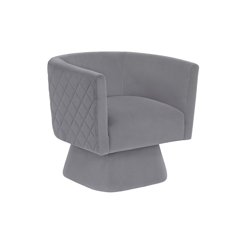 Cabe Swivel Accent Armchair, Diamond Stitch Back, Modern Gray Velvet