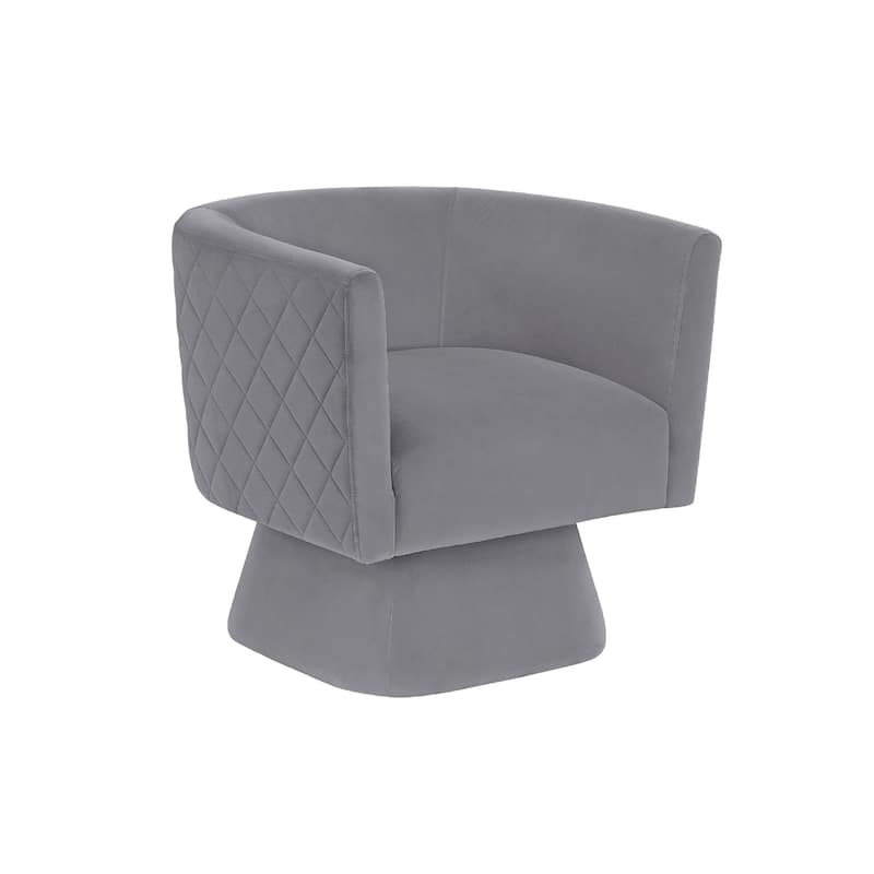 Cabe Swivel Accent Armchair, Diamond Stitch Back, Modern Gray Velvet