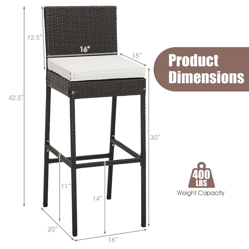 Patio Wicker Barstools Bar Height Chairs W/ Cushions Backyard