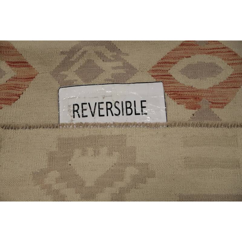 Hand Woven Oriental 100% Wool Carpet Southwestern Tribal Beige & Ivories Kilim Area Rug - 5' 11'' X 3' 11''