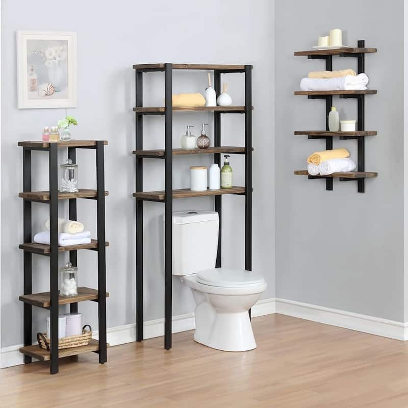 Carbon Loft Lawrence 64" Over the Toilet 4-Shelf Bath Storage Brown