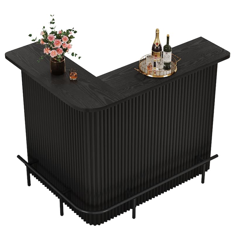 4-Tier L Shaped Bar Table, Home Bar Unit with Metal Footrest