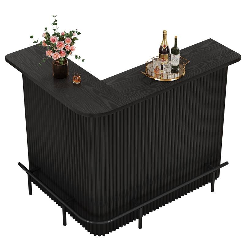 L Shaped Bar Table with Metal Footrest, 4-Tier Home Bar Unit