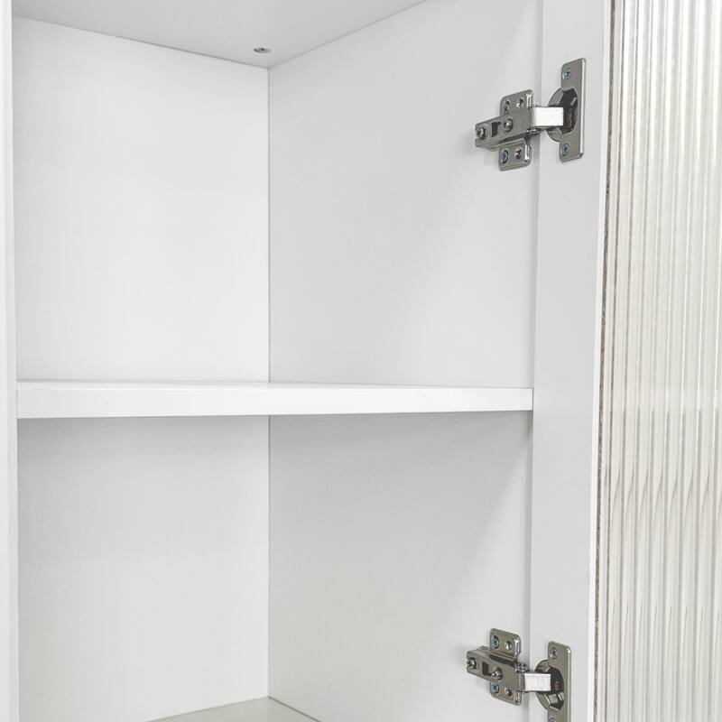 Kitchen Pantry Cabinet With Multi-Functional Pull-Out Multi-Tier Storage Shelf,With Glass Doors