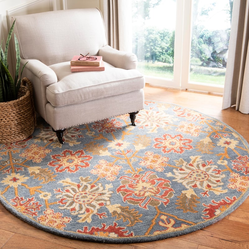 SAFAVIEH Handmade Heritage Marianela Traditional Oriental Wool Rug - 6' Round - Charcoal/Multi