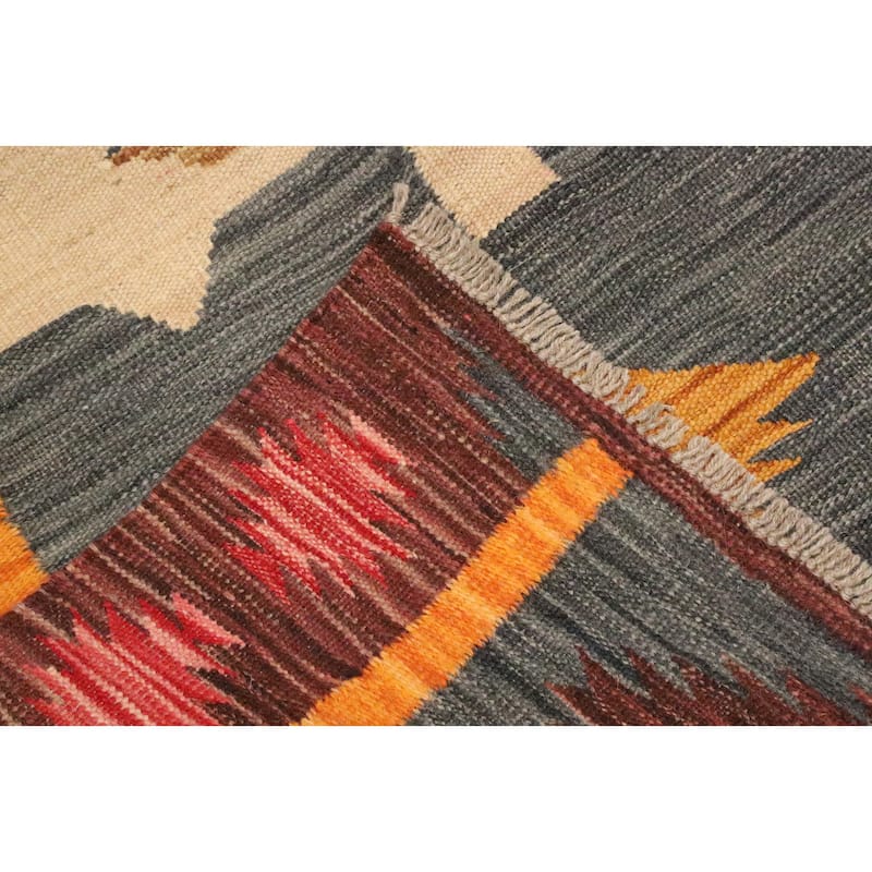 Hand Woven Oriental 100% Wool Carpet Southwestern Tribal Multi-Colored Kilim Area Rug - 9' 10'' X 6' 8''