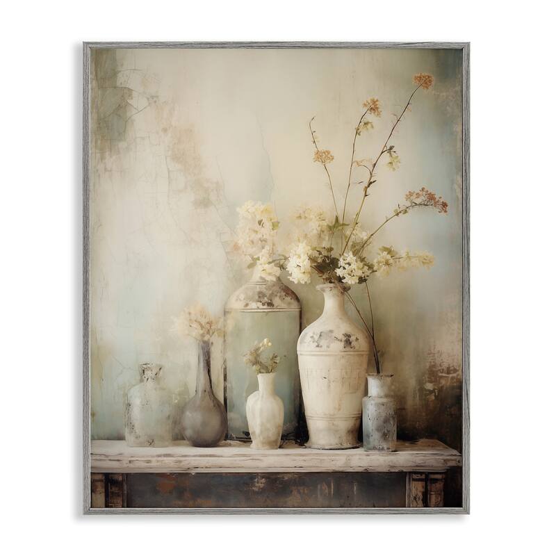Stupell Faded Floral Beauty Still Life Framed Giclee Art Design By Arlington Prints - 16 x 20 - Grey