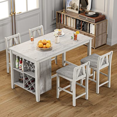 Counter Height Dining Table Set Kitchen Island Set with Storage Shelves and Dining Chairs Solid Wood Kitchen Dining Room Set