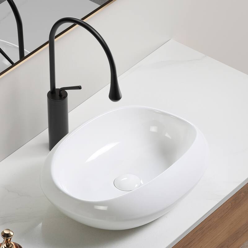GDFStudio - Arlo Artistry Compact Modern Textured Ceramic Vessel Sink with Bas Relief Surface, No Drain and Faucet Hole