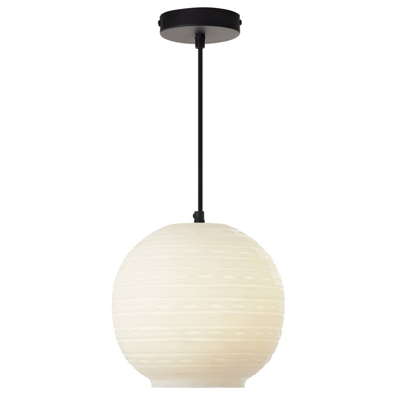Hayley River of Goods Black Metal and White Blown Glass 9.5-Inch Pendant Light with Adjustable Hanging Cord - 9.5" x 9.5" x 64" - 9.5" x 9.5" x 64" - White/Black