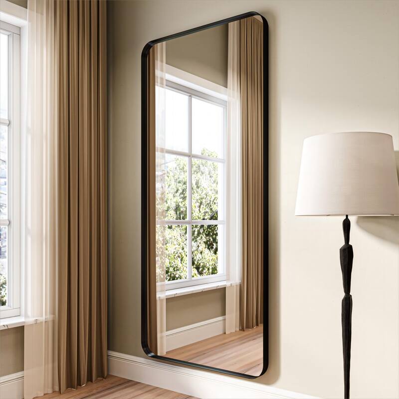 Organnice Rectangular Aluminum Framed Modern Rounded Wall Mount Mirror