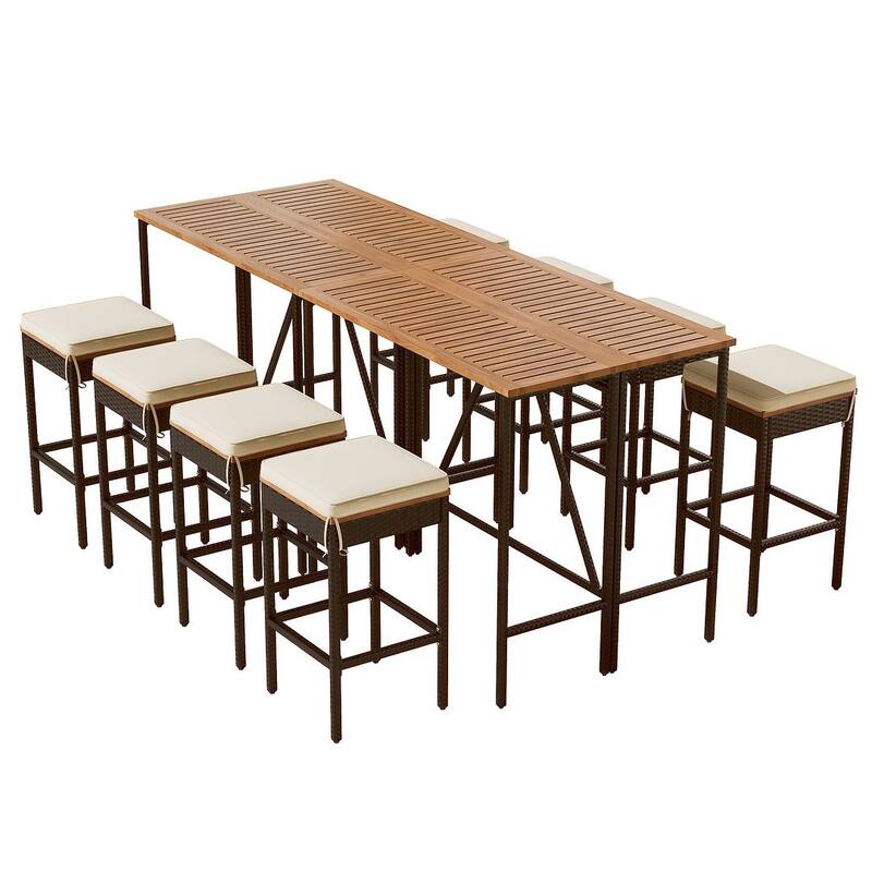 Outdoor Acacia Wood Patio Bar Table Set, High Top Pub Table and Stools