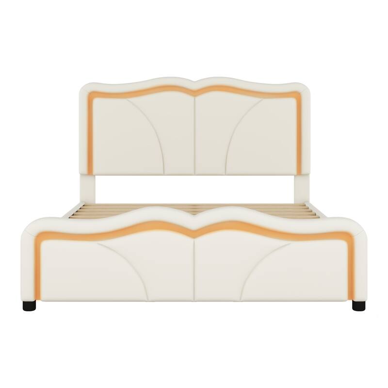 Full Size Upholstered Platform Bed with LED Light Strips
