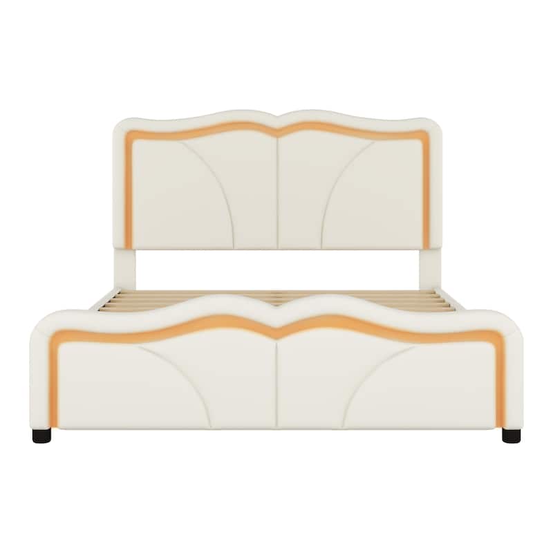 Twin/Full Size Upholstered Platform Bed with LED Light Strips
