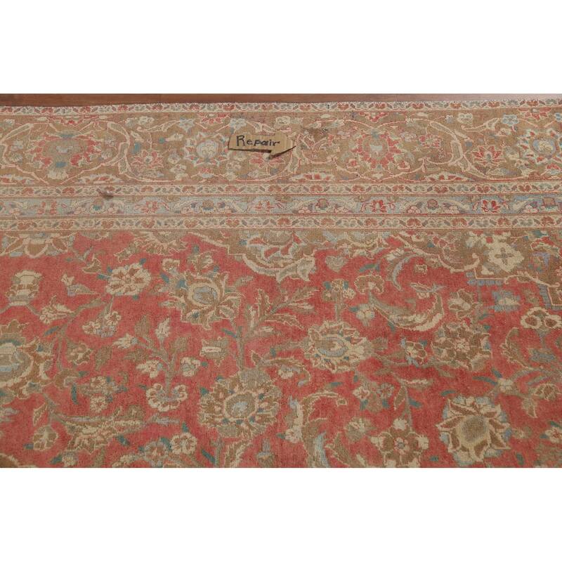 Distressed Mashad Persian Vintage Rug Hand-Knotted Floral Wool Carpet - 8'10"x 13'10"