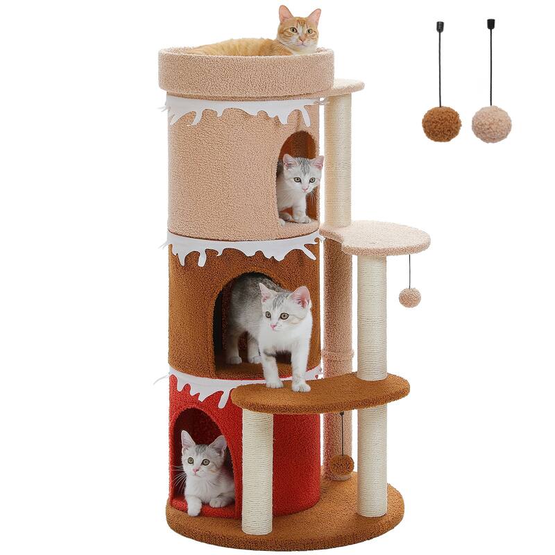 43" Cat Tree Cat Tower for Indoor Large Cats, Cat Bed House with 3 Large Condos and Sisal Scratching Posts for Kittens