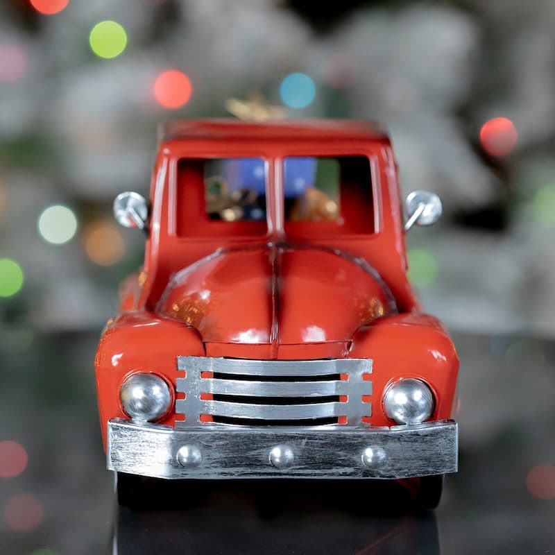 Metal Truck with Christmas Tree and Gifts in Glossy Red - 13.5"x6"x6"