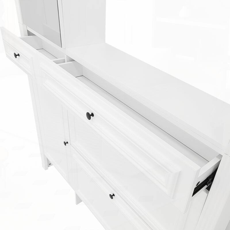 Hall Tree with Integrated Shoe Cabinet and Mirrored Cabinet Door