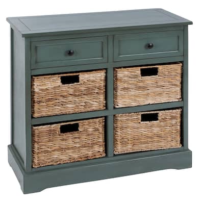 Wood 4 Baskets and 2 Drawers Storage Unit - Teal - Roche River Decor