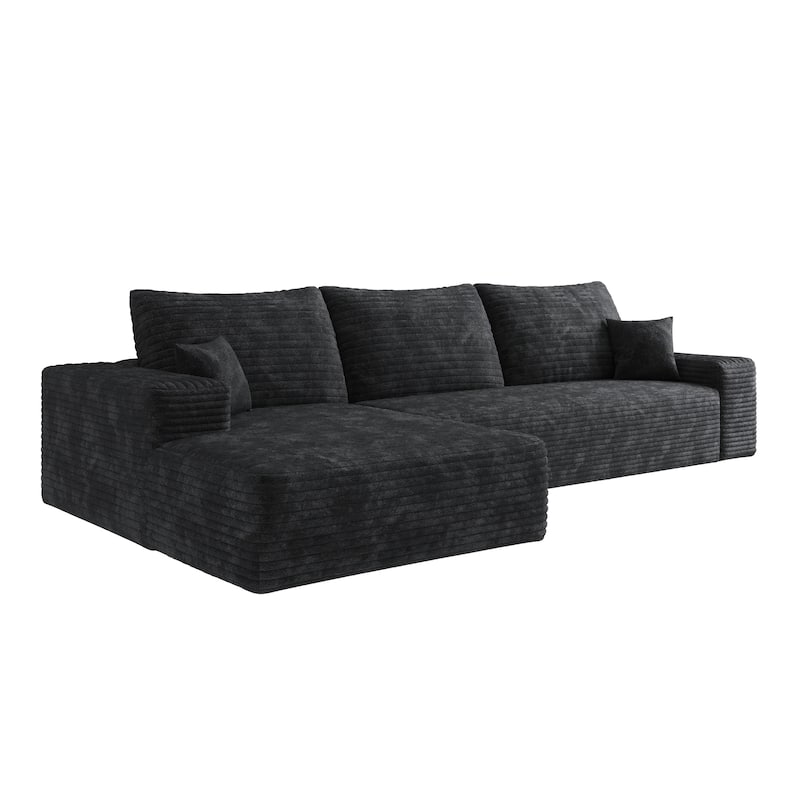 Modern Corduroy Upholstered L-shaped Deep Seat Sectional Sofa with Chaise Lounge, Floor Standing Modular Compression Couch